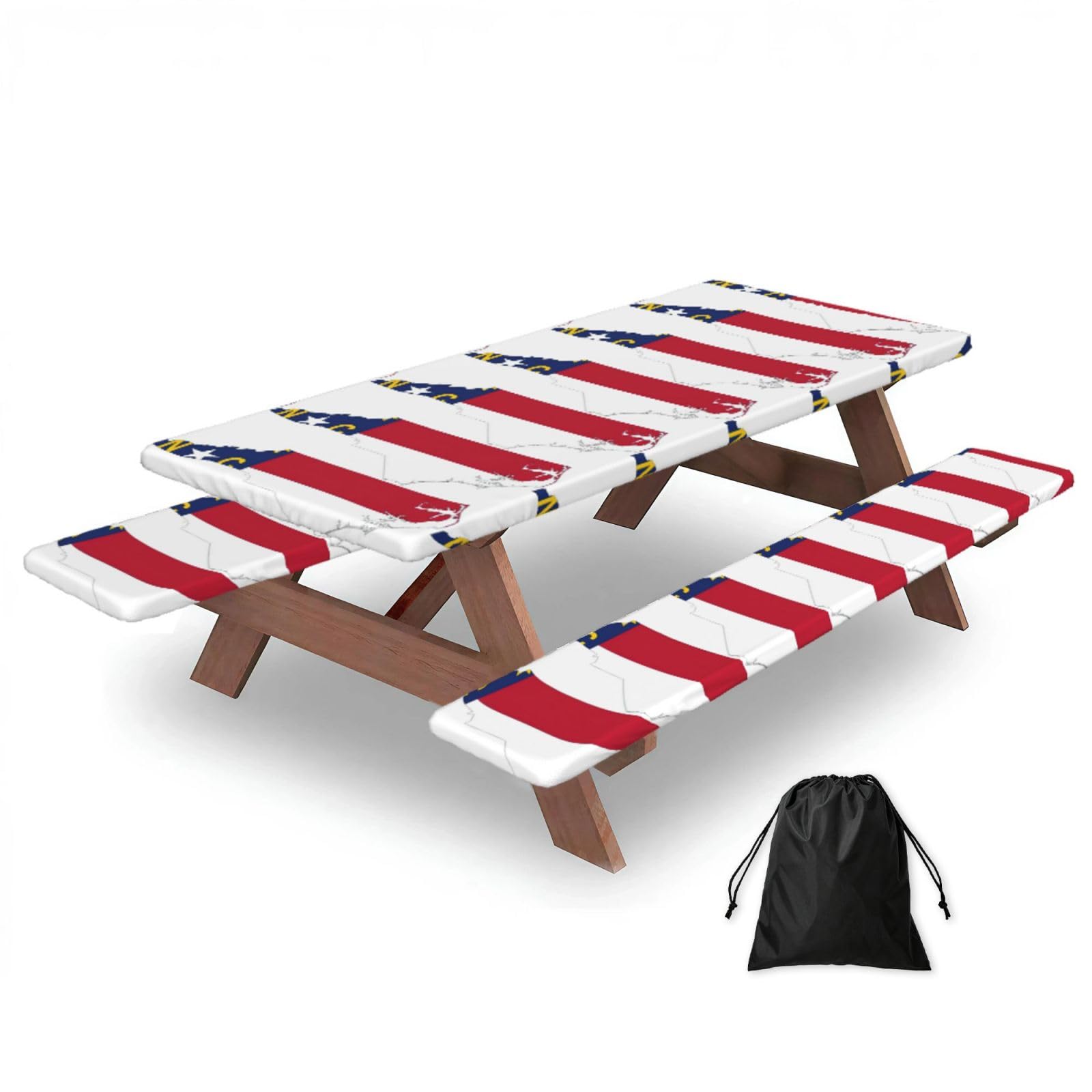 Yqxwjl Black North Carolina State Flag Map Print Camping Essentials Waterproof Camping Table And Bench Cover With Drawstring Bag 183 Cm