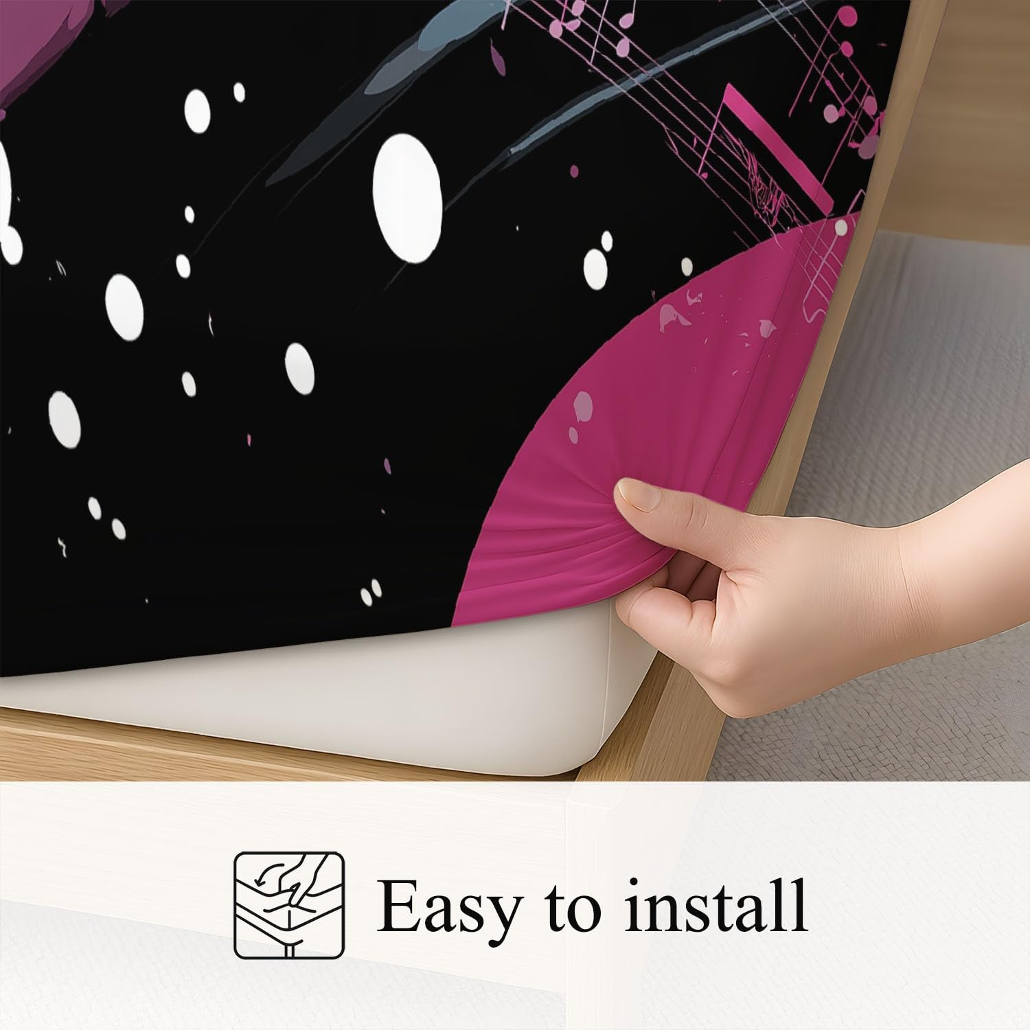 Foglio 180 x 200 x 30 cm, Rosa Foglio - Anime Tasti Di Pianoforte Spartiti Musicali Punto Design tascabile profondo 30 cm - Morbido, Senza Pieghe e Traspirante - Lenzuolo Con Angoli Elasticizzato
