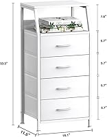 Vista 3 de Cómoda con 4 cajones, torre de almacenamiento de tela para dormitorio, cajones de almacenamiento de ropa blanca, organizador vertical de armario