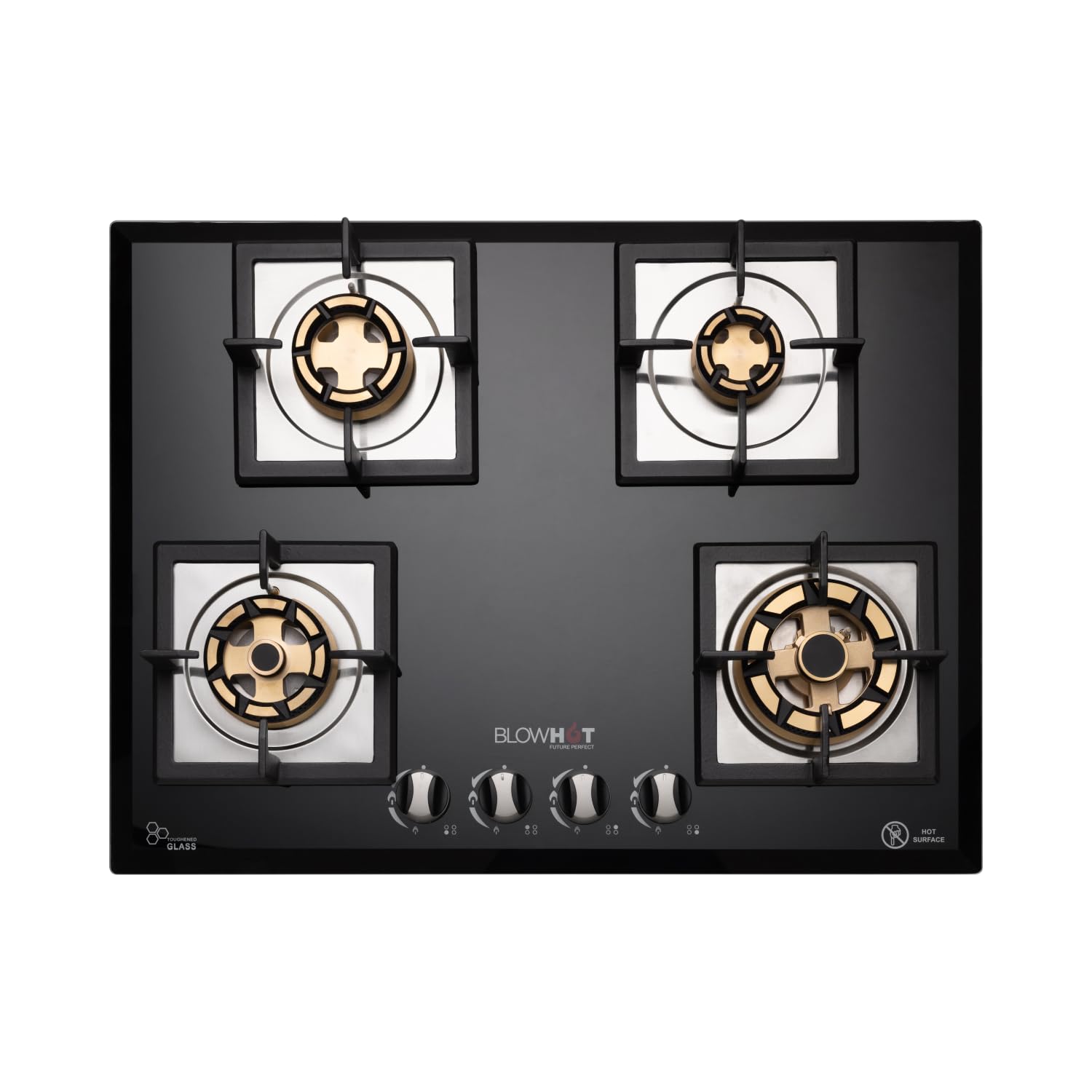 BLOWHOT Krypton 4S Battery Operated Built-Manual In Gas Hob Heavy Full Brass Burners|Multi Flame Function|Toughened Glass Top |One Jumbo Triple Ring,Two Double Ring And One Small Burner-Black-image-39