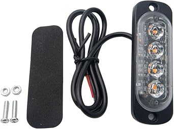 Led Strobe Lights - 4-LED Amber Strobe Lights | Aluminum Super Bright Waterproof Vehicles Trucks Strob Light, 12V-24V Beacon Warning Hazard Flash Strob Light Bar