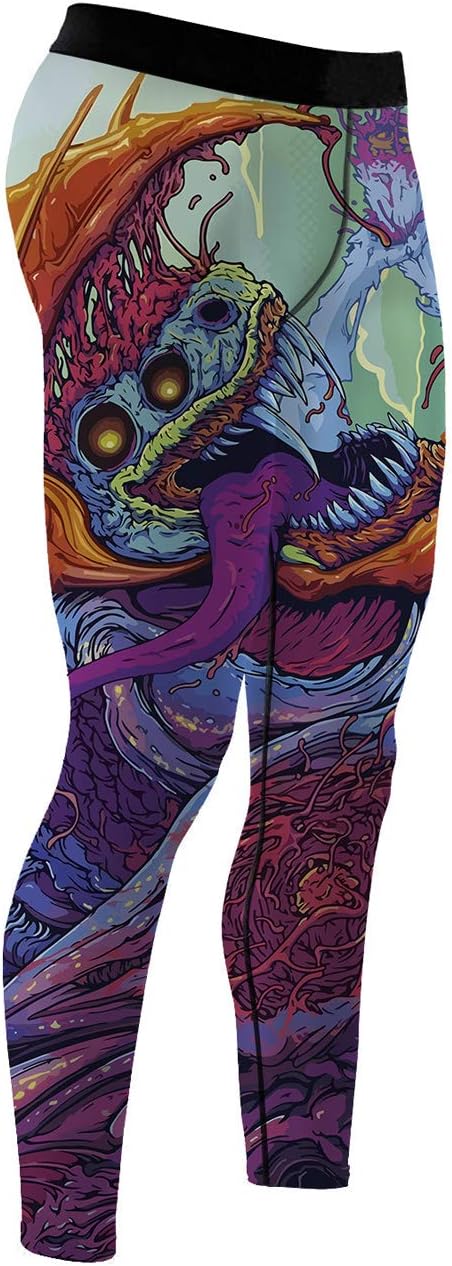 O2TEE Men's Novelty 3D Digital Printed Quick Dry Workout Athletic Tights Leggings Pants