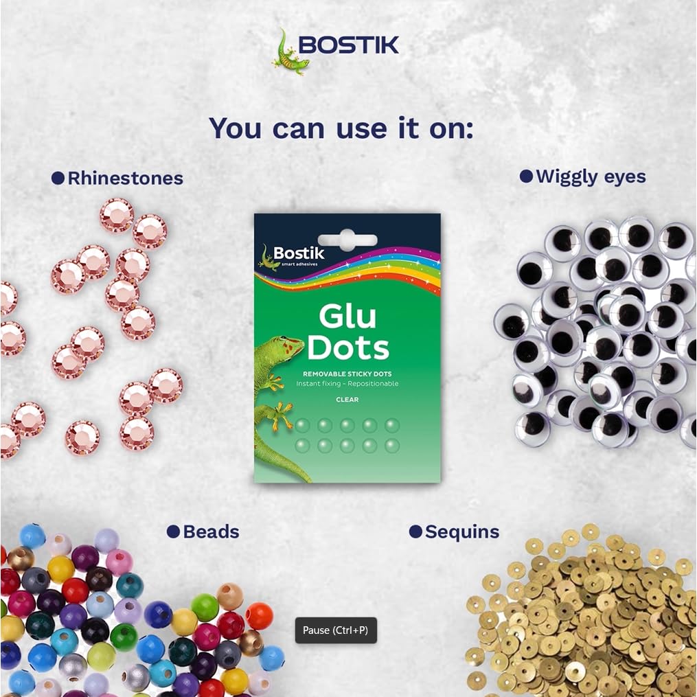 Bostik - Punti adesivi extra forti rimovibili, per artigianato, foto, decorazioni e ufficio, senza disordine, incollaggio istantaneo, confezione da 64 punti biadesivi per una facile applicazione