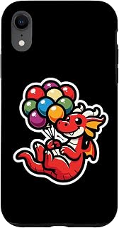 iPhone XR Cute Happy Dragon Flying with a Bundle of Balloons Case