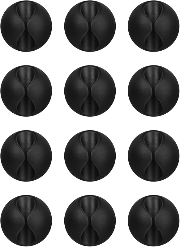 Flezoo 12PCS Black Adhesive Cable Clips Cord Organizer for Wire Management | Residue-Free Strong Adhesive, No-Drill Install, For Charger Headphone Cords, Home Office Desk Car Nightstand, Wire Organizer