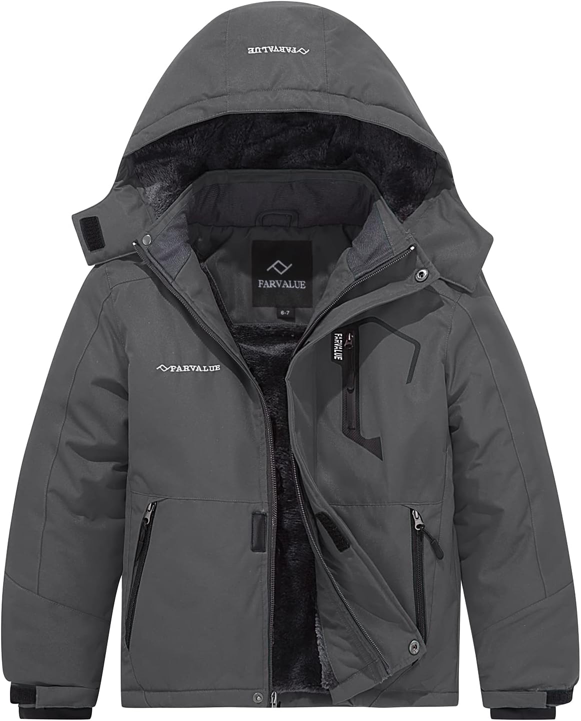 FARVALUE Boys Waterproof Ski Jacket Windproof Winter Coat Warm Snow Coat Outdoor Raincoats Hooded Windbreaker