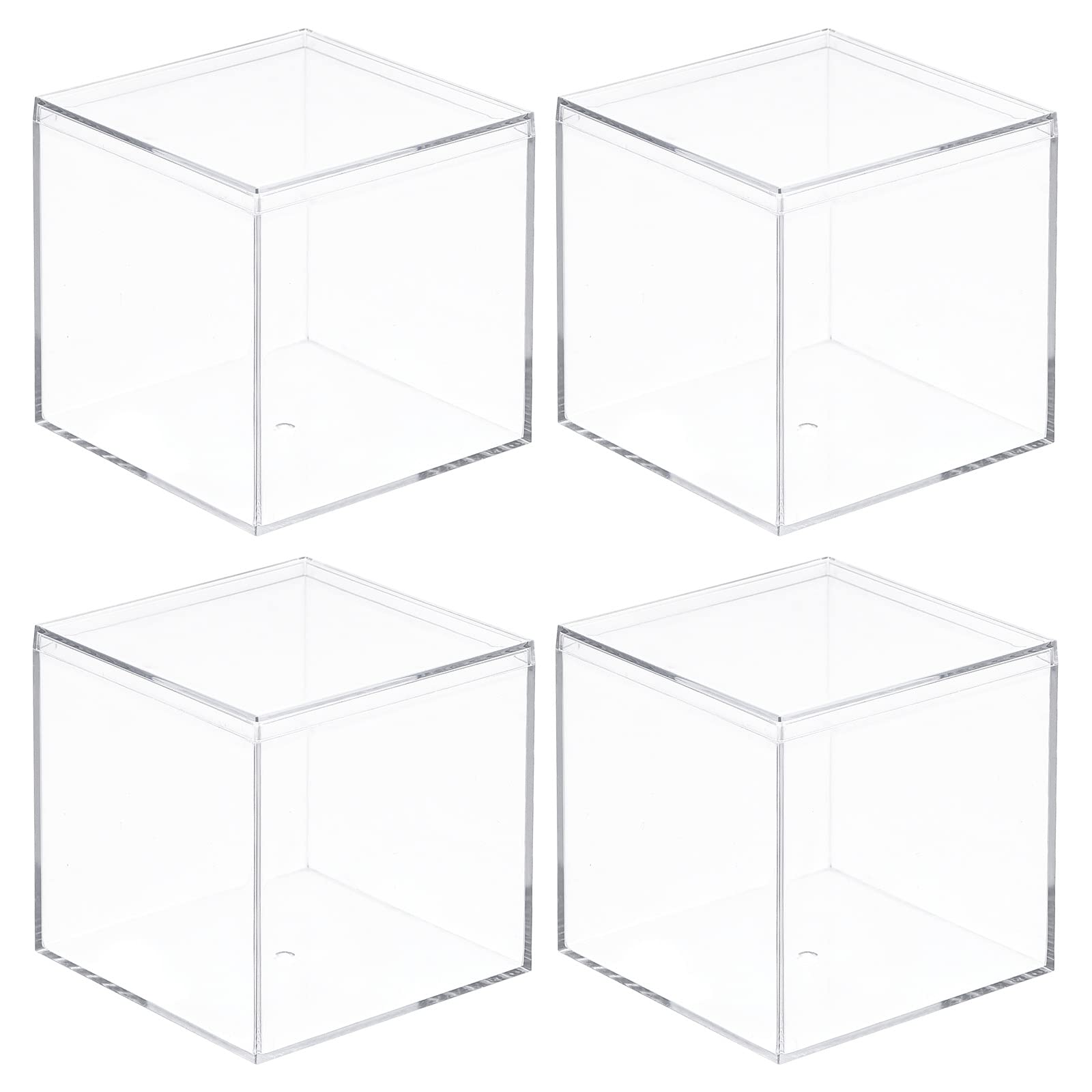 sourcing map Klar Acryl Plastik Aufbewahrungsbox Quadrat Kubus Vitrine mit Deckel, 9,5x9,5x9,5cm Behälterbox für Klein Gegenstände, Packung mit 4