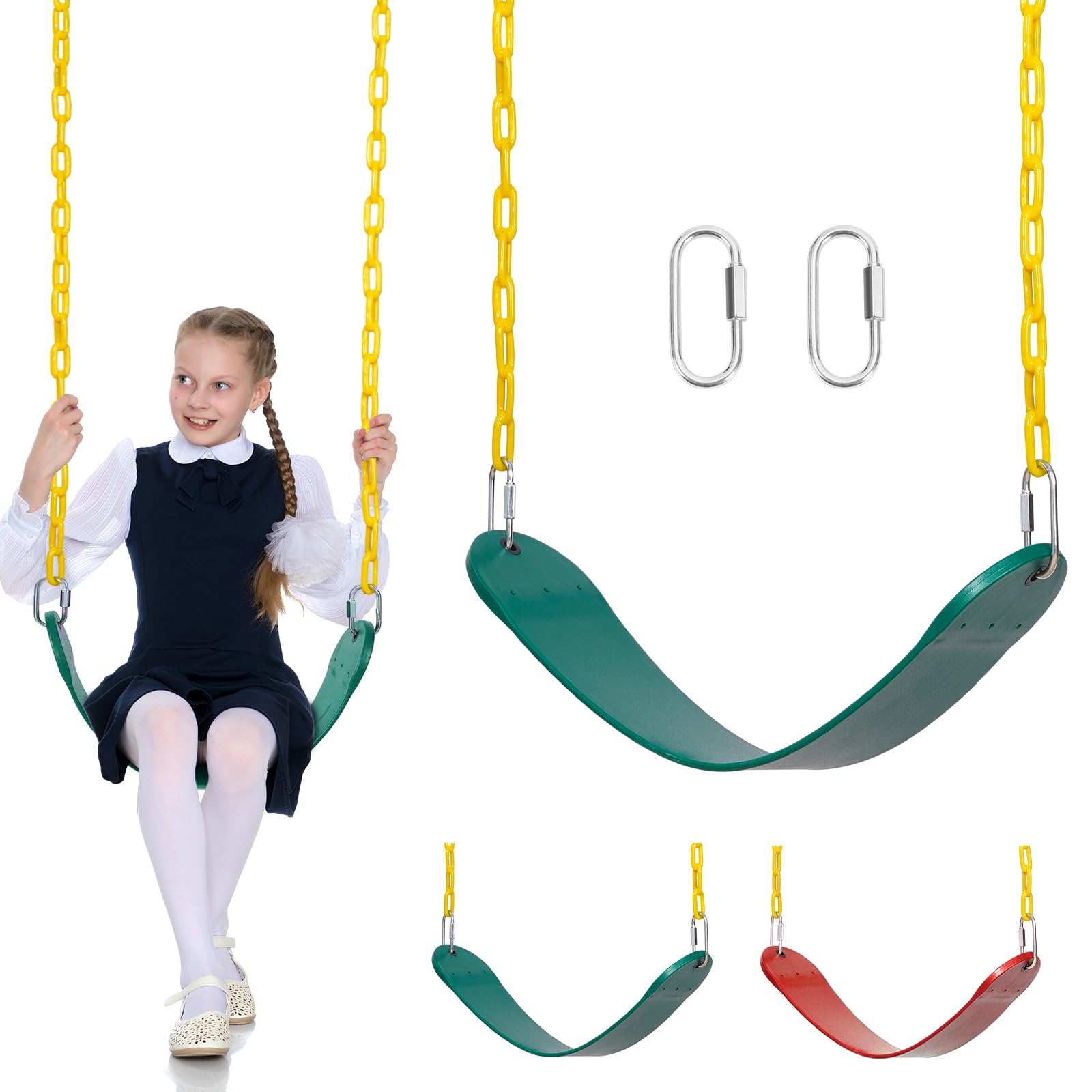 Heavy Duty Swing for Outdoor Swing Set, Playground Swing Set Accessories Replacement with Snap Hooks (Green)