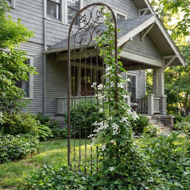 H Potter 8 Ft Tall Garden Trellis – Heavy Duty Iron Scroll Privacy Screen