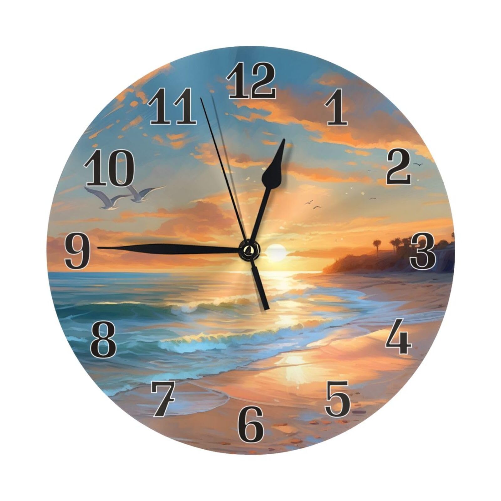 UOYO Hawaii Sea Beach Wall Clock 10 Inch Silent Non Ticking, Sunset Ocean Battery Operated Analog Clocks for Office School Kitchen Home Bedroom Living Room