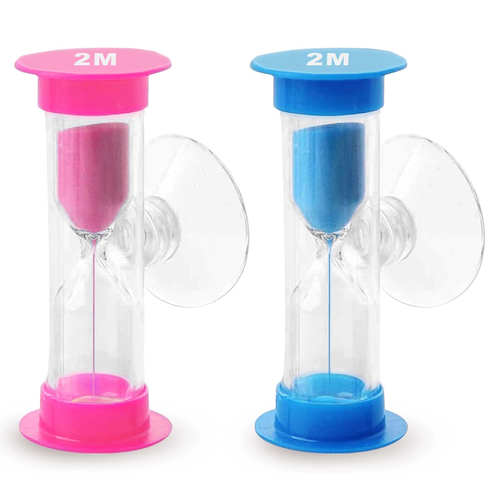 Lot de 2 sabliers de 2 minutes avec tasse à sauce, petit sablier en acrylique bleu et rose pour salle de classe, jeux et cuisine
