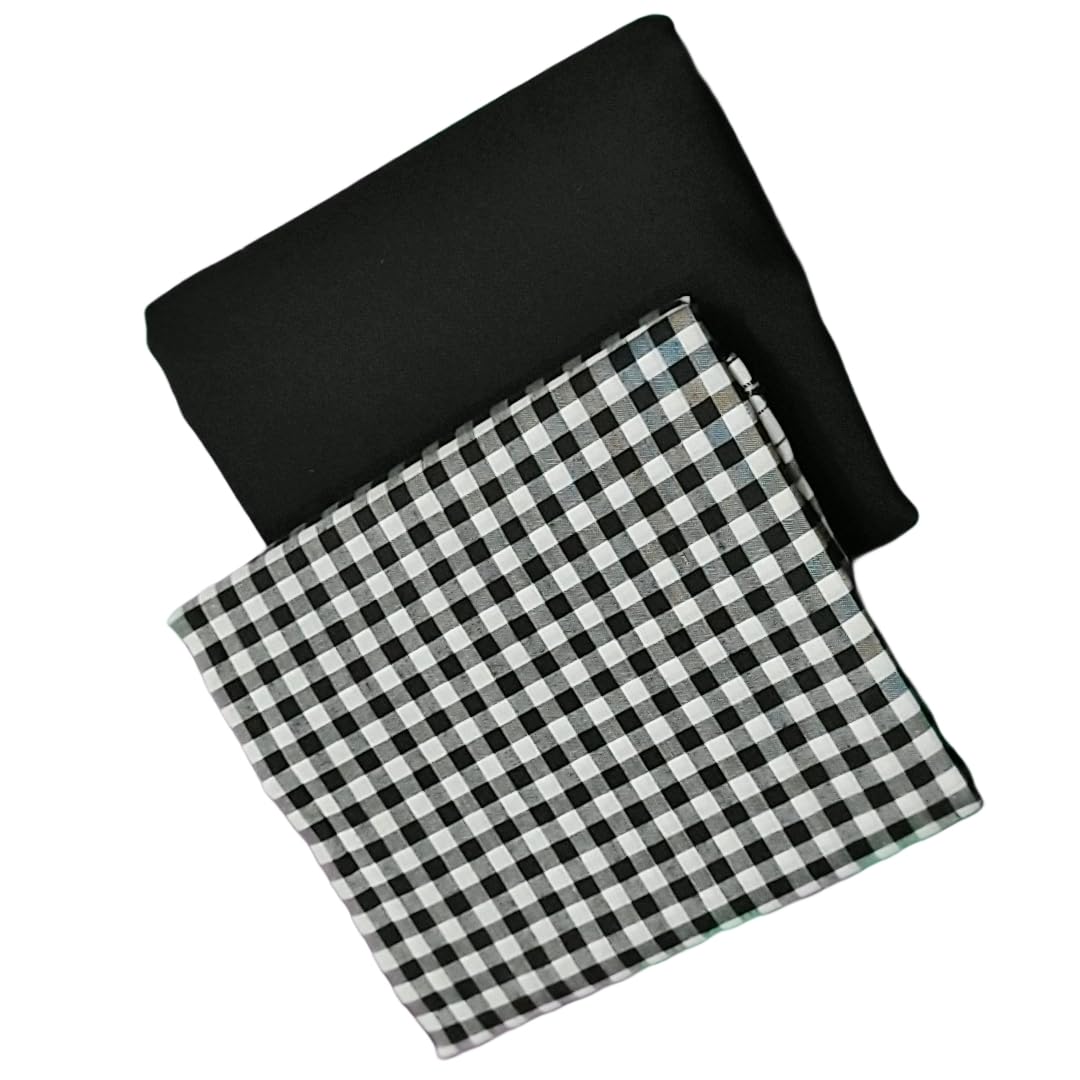 Pack Of 1 Unstitched Cotton Blend uniform dress Black and White checked Shirt & Dark Black Pant/Trouser fabric for men/boy/girl - Shirt – 2.25 meter, Pant – 1.20 meter-image-9
