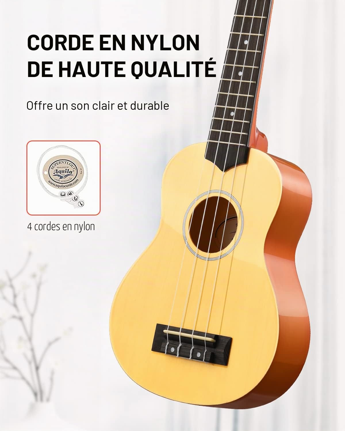 Donner Ukulélé pour Enfant Débutant Soprano Ukulélé Kit 21 pouces Adulte avec Sac Sangle Tuner, Online Leçon, Couleur Naturelle