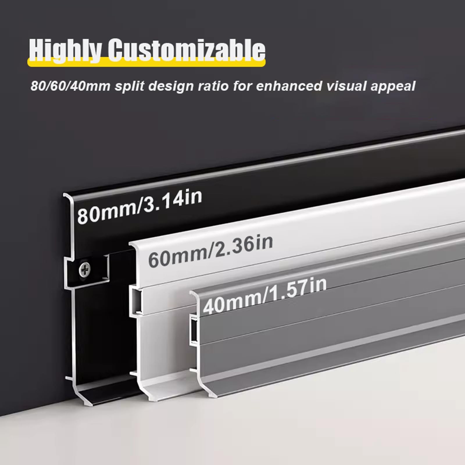 39,3"/3,3 ft aluminiowa listwa przypodłogowa LED, pośrednie oświetlenie LED listwy przypodłogowej do kuchni, salonu, wystroju wnętrz(A,80mm/3.14in)