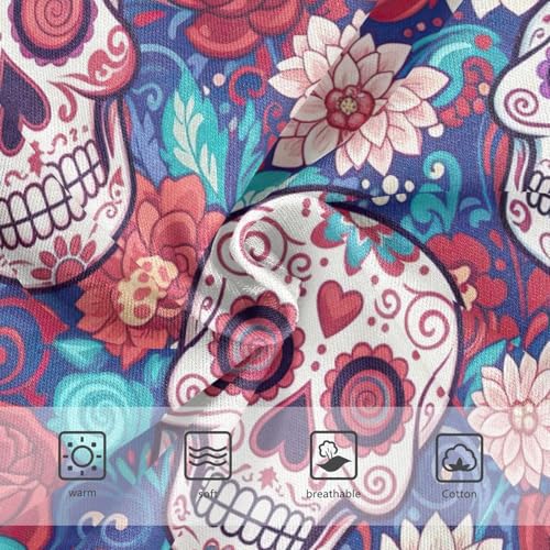 Colorful Skulls Floral Red Cotton Toddler Underwear, Girls' Cotton Brief Underwear, 2T–8 Years3