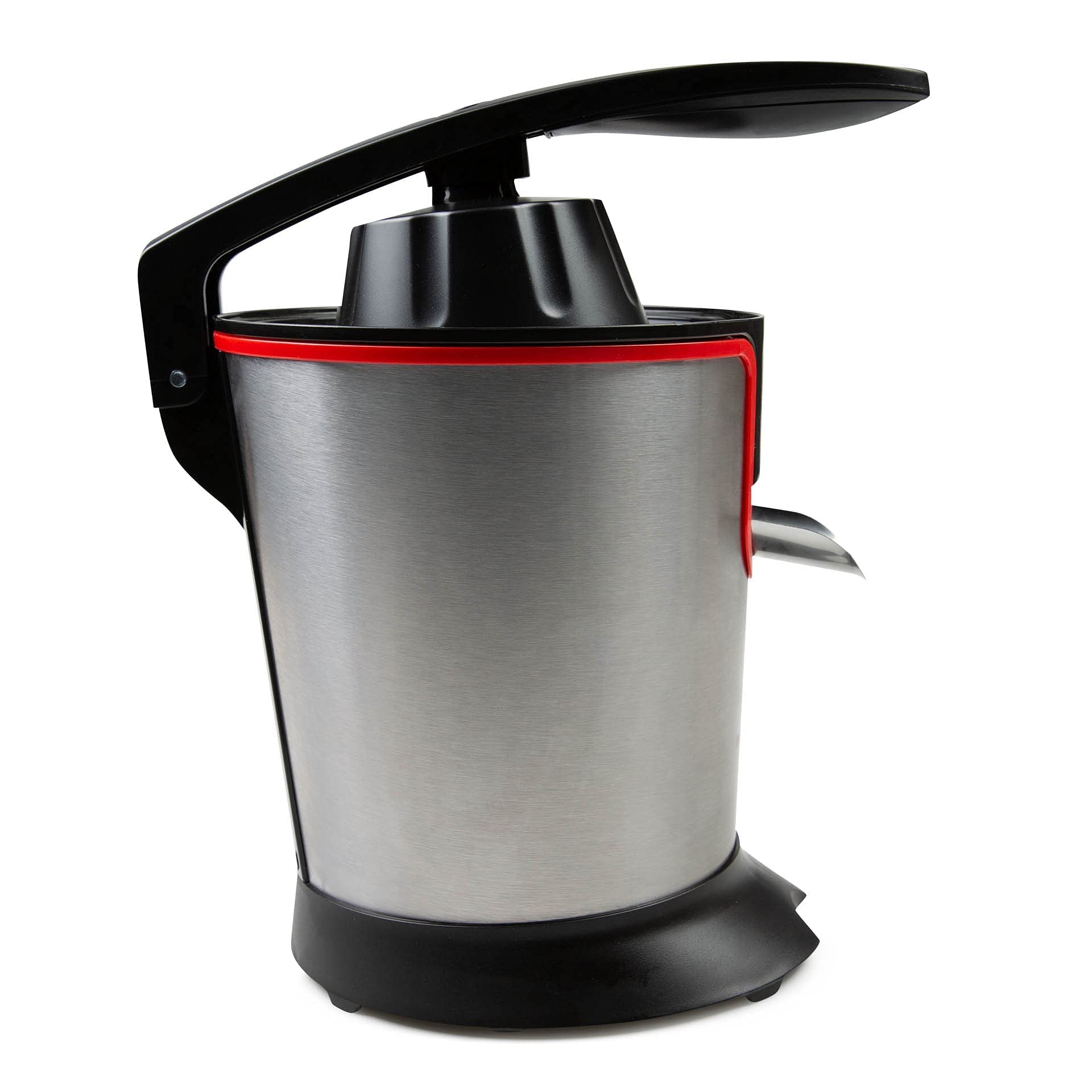 Mellerware - Spremiagrumi elettrico Professionale | 300 W | Mixer con accessori | 4 Lame | Estrattore con Velocità Regolabile e Turbo | Sistema Anti-Schizzo | Acciaio Inox | Finiture Rosse