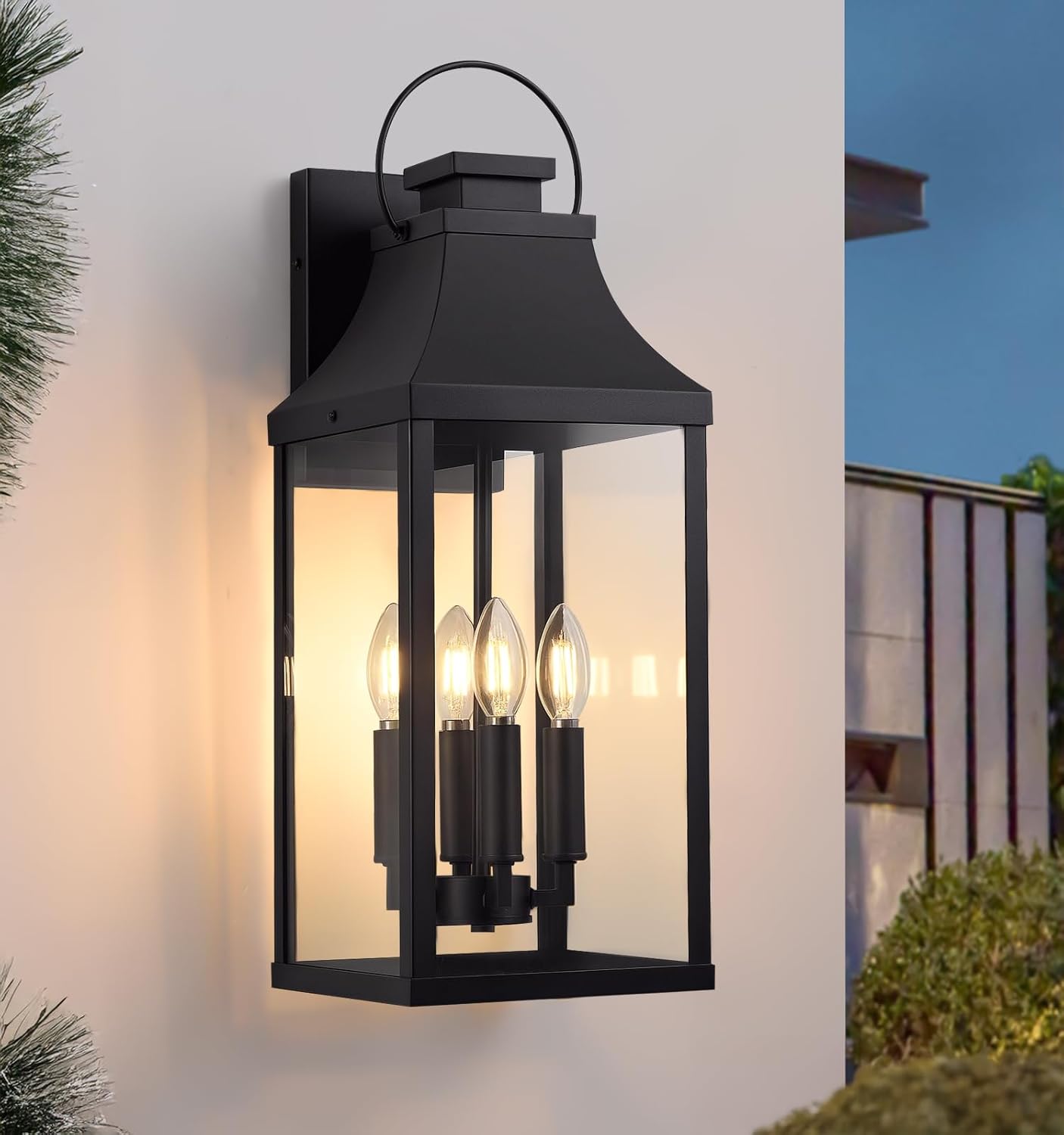 tewei 22'' Large Outdoor Wall Light, Porch Light Outdoor Wall Sconce Lantern, 4-Light Modern Black Exterior Lighting Fixture Wall Mount, Outside Light for House Garage, 1-Pack 22 Inch - 1 Pack