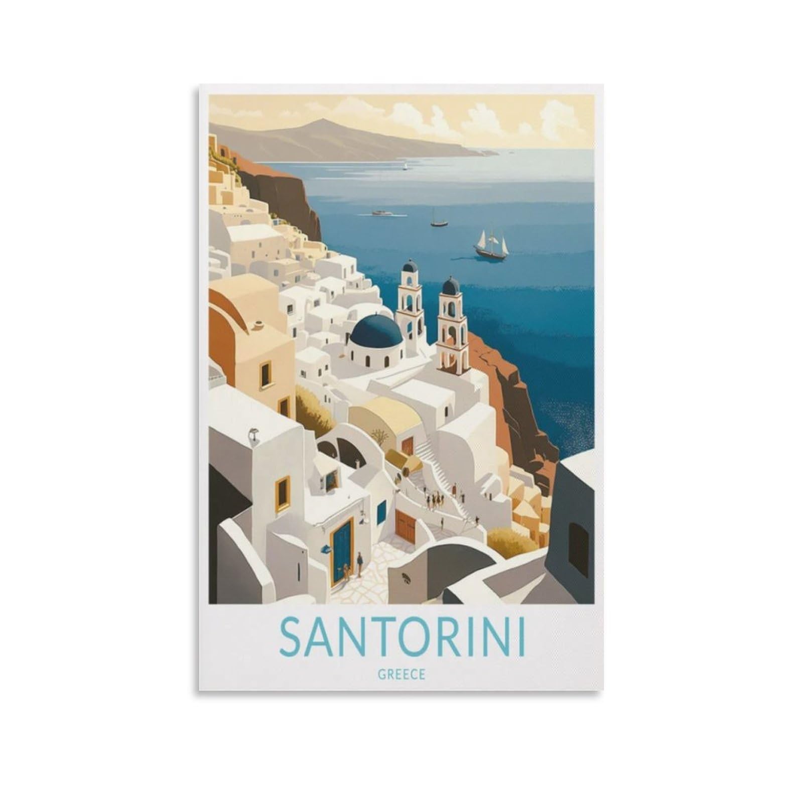 Santorini Greece Vintage Travel Posters Landscape 12x18inch(30x45cm) Wall Art Picture Print Canvas Art Poster Modern Family Bedroom Decor Posters