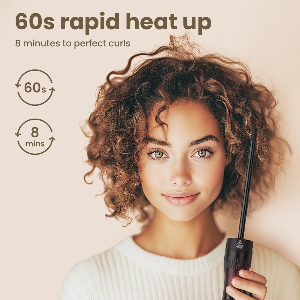 Hair Waver Curling Wand Iron Tong, Chopstick, 5 In 1 Hair Curler For Long Hair 10mm-32mm With 2 Crocodile Clips 1 Anti-Scald Silicone Gloves, PTC Ceramic Triple Barrels LCD 180°C & 210°C - View #6