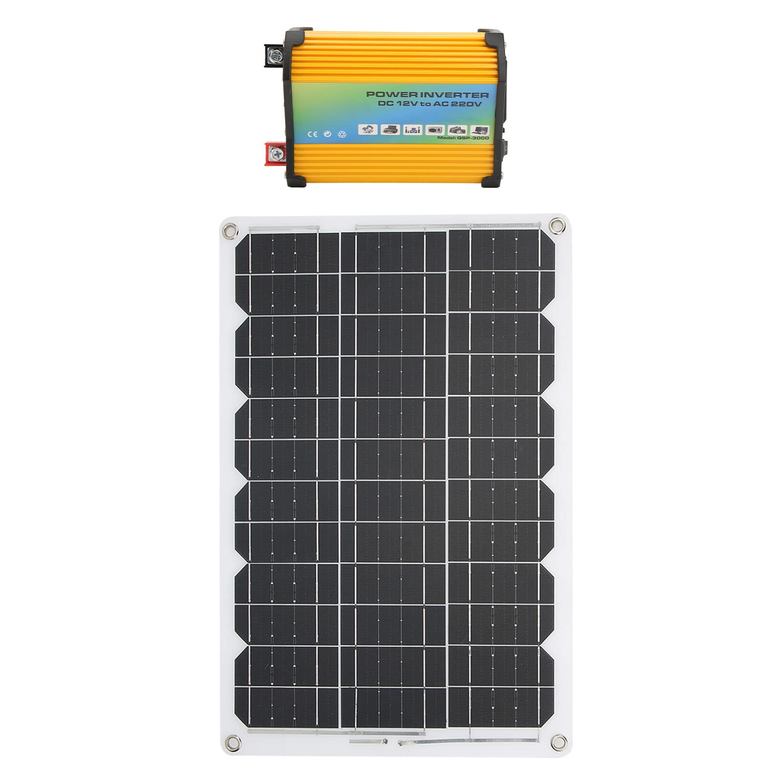 Convertitore di Potenza da 300 W con Pannello Solare Monocristallino da 18 W 18 V e Kit Regolatore di Carica Solare da 30 A 12 V 24 V di Energia Solare Portatile per (da 12 V a 220 V)