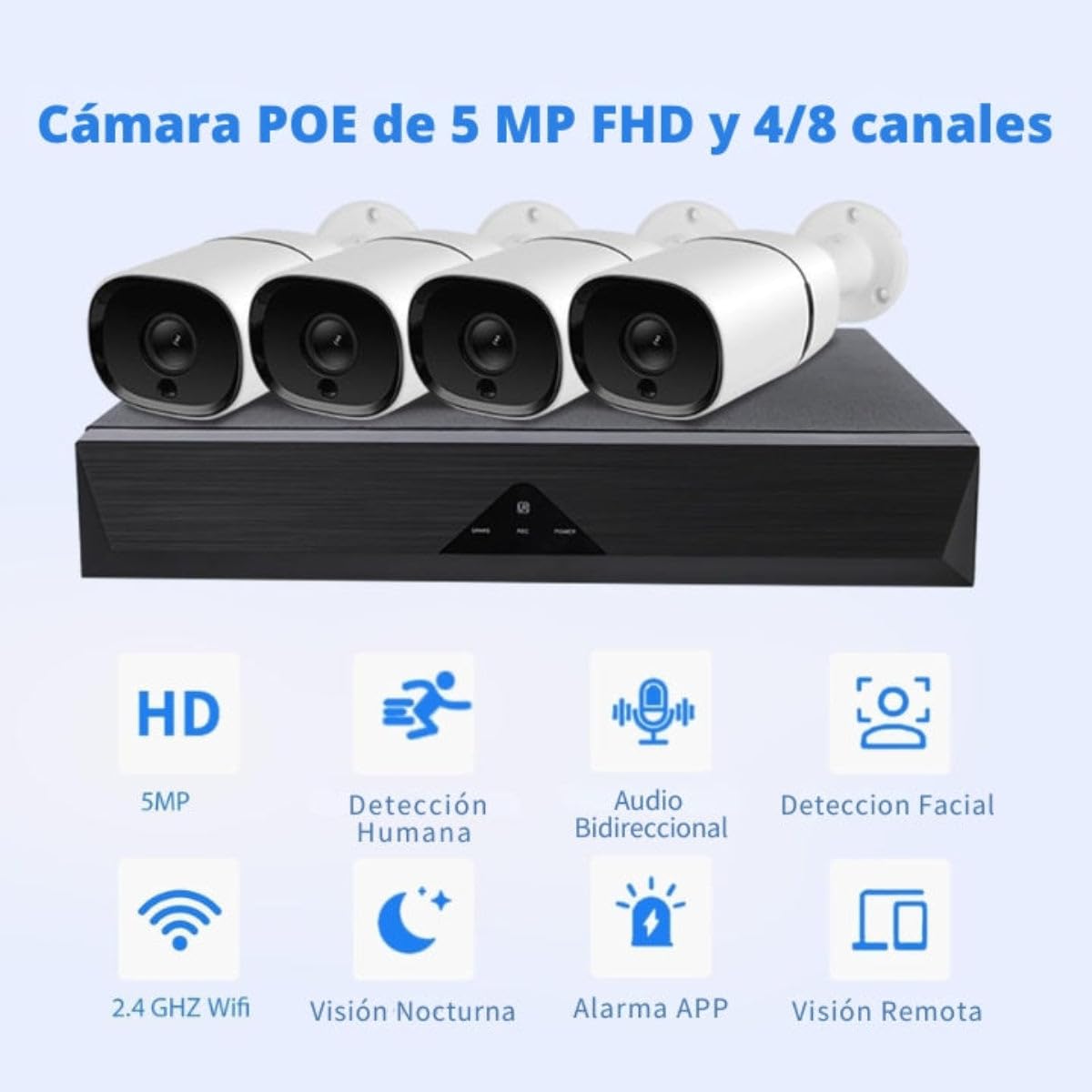 Kit de surveillance IVG-G4 x4, caméras de sécurité 4MP avec fonctions intelligentes, vision nocturne, détection de visages, H.265+, stockage local et à distance, Wi-Fi et Ethernet, résistant aux