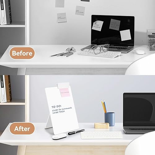 Miniatura 5 de NUSIGN Pizarra blanca de escritorio de vidrio con soporte reversible, 8.5 x 11.8 pulgadas, pequeño caballete portátil de borrado en seco con diseño