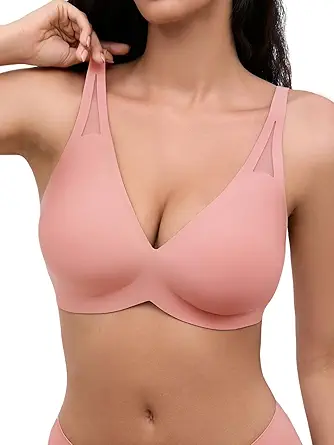 Wireless Jelly Bras for Women - Deep V No Underwire Bralette with Support - Seamless Comfortable Lightly Padded T-Shirt Bra