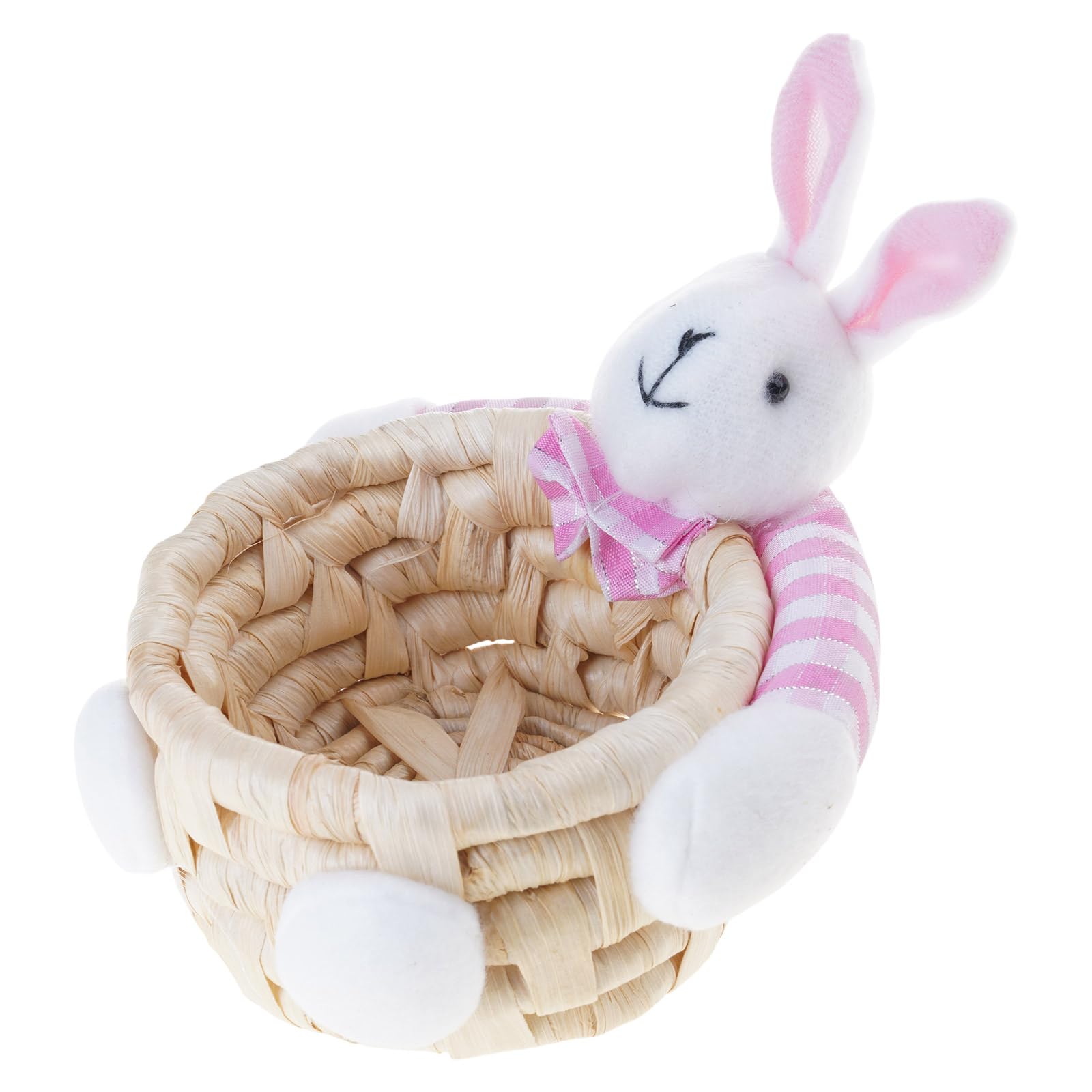 Buxuaaaa Decorative Corn Husk Woven Basket Rabbits Hand Storage Bin Desktop Storage Container for Living Room or Use Flower Basket