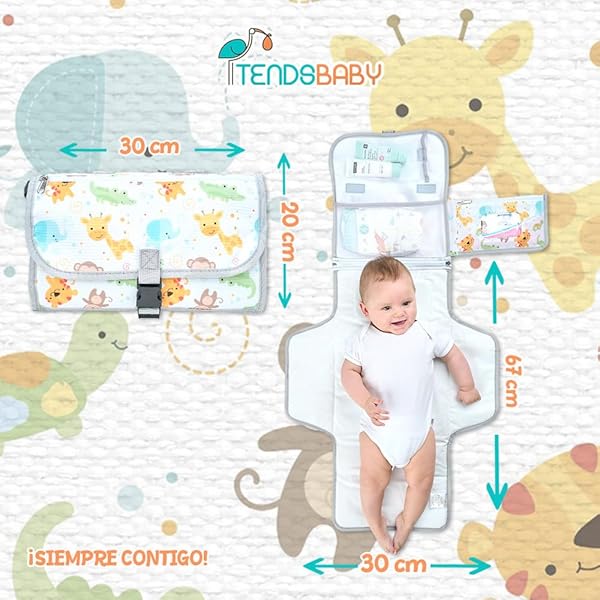 Fasciatoio Portatile Pieghevole e impermeabile XL–Questo fasciatoio è una borsa rimovibile composta da 6 tasche insieme a un dispenser di salviette e un comodo cuscino per la testa del bambino. - 4