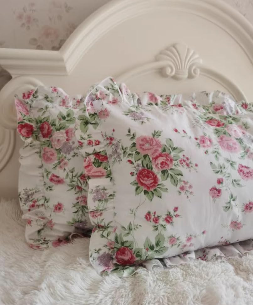 Miniatura 3 de Fundas de almohada con estampado floral rosa rosa con volantes vintage fundas de almohada de algodón material estándar