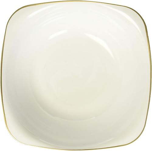 Miniatura 7 de Blue Sky Cuencos cuadrados orgánicos blancos con borde dorado, platos de plástico desechables de 16 onzas (10 unidades)  Vajilla elegante y
