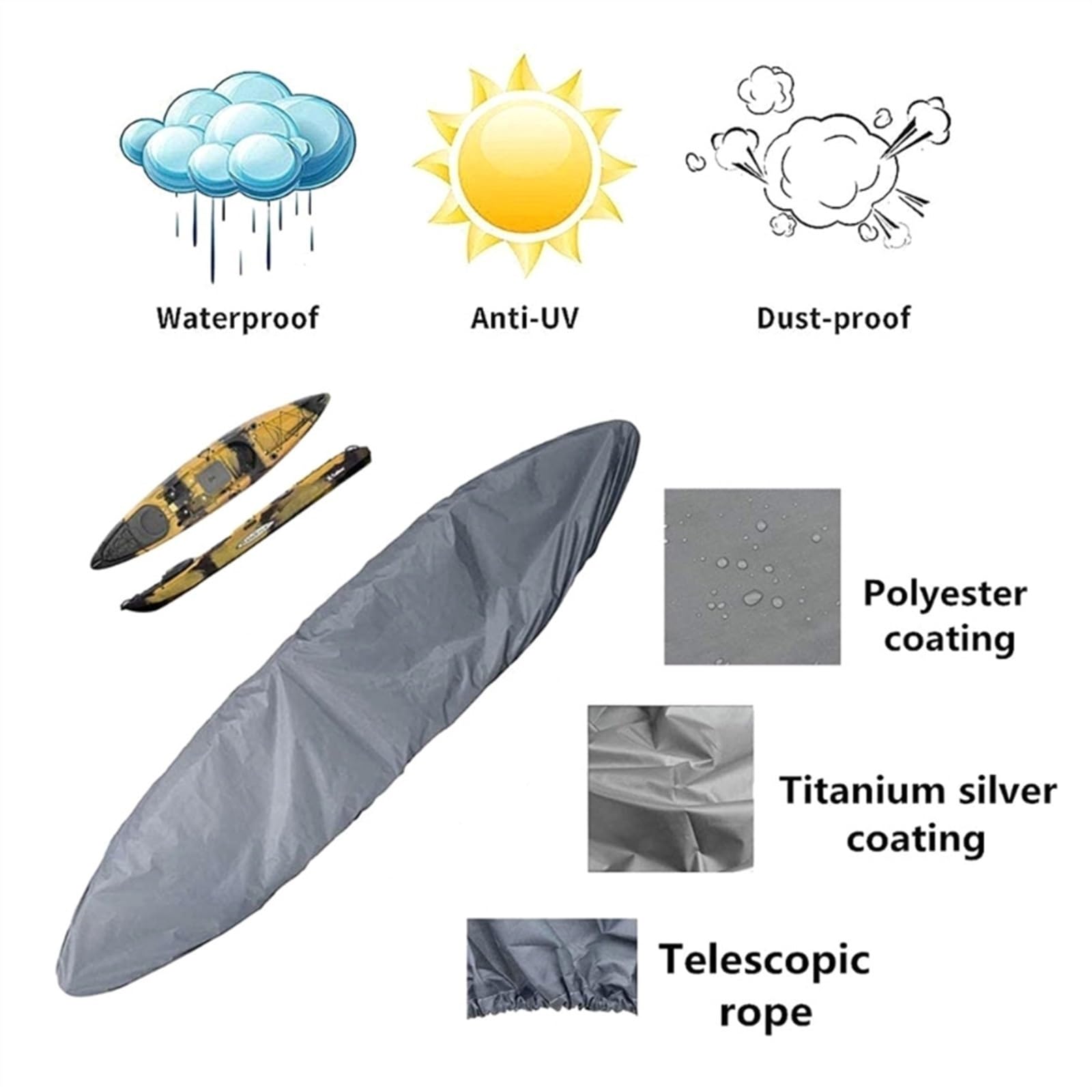 Housse De Protection Kayak 5m – Bâche Imperméable Anti-UV Anti-Poussière Oxford, Pour Kayak, Canoë, Bateau De Pêche