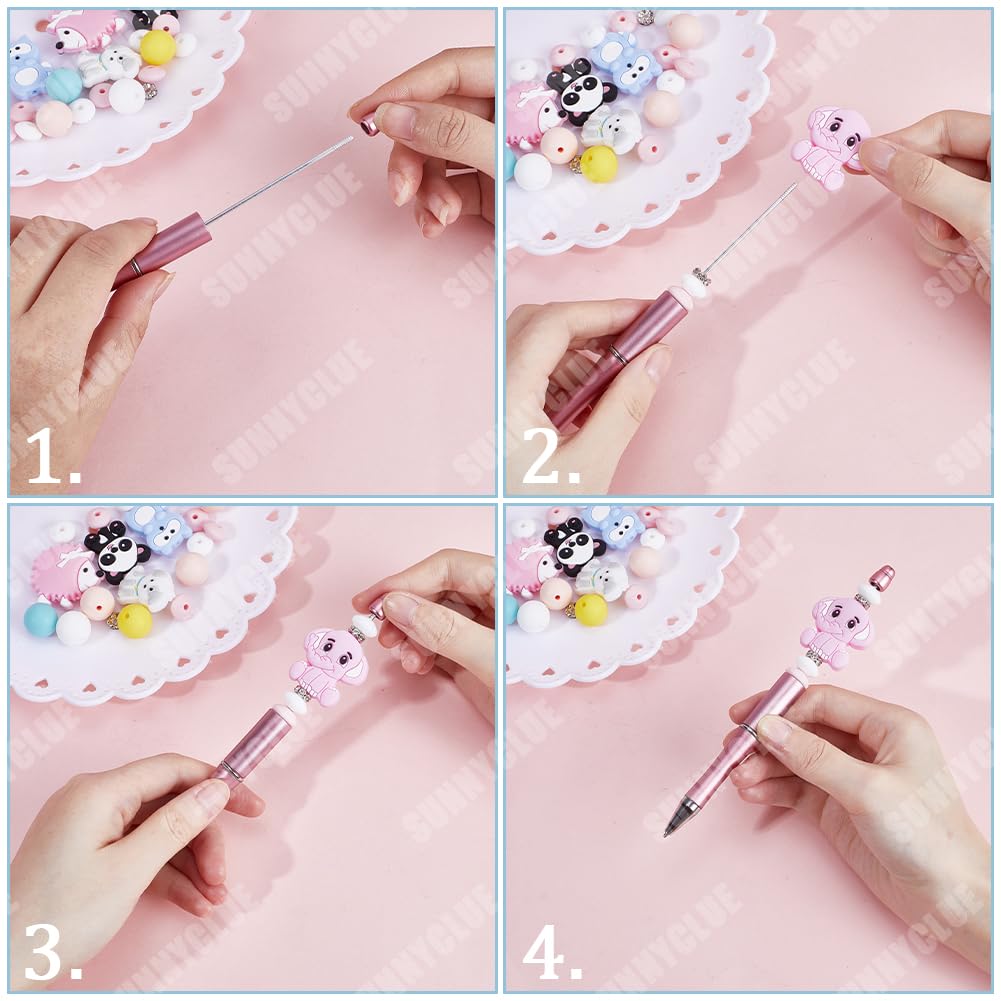 SUNNYCLUE DIY Kit 8 Stylos à Perles Licorne Arc-en-Ciel, Perles Focales Silicone, Fournitures Fabrication Mignons