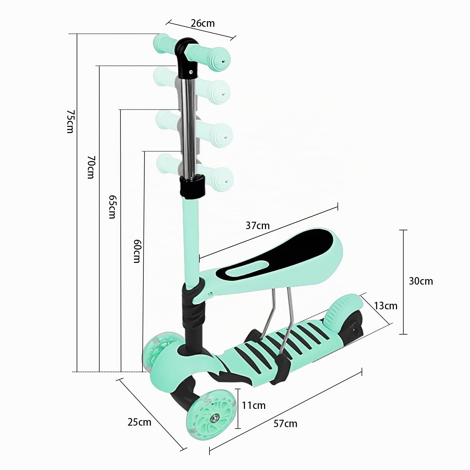 Trotinette Enfant 2-8 Ans 3 en 1 avec siège Amovible Trotteur évolutive Roues Lumineuses sans Pile Pliable