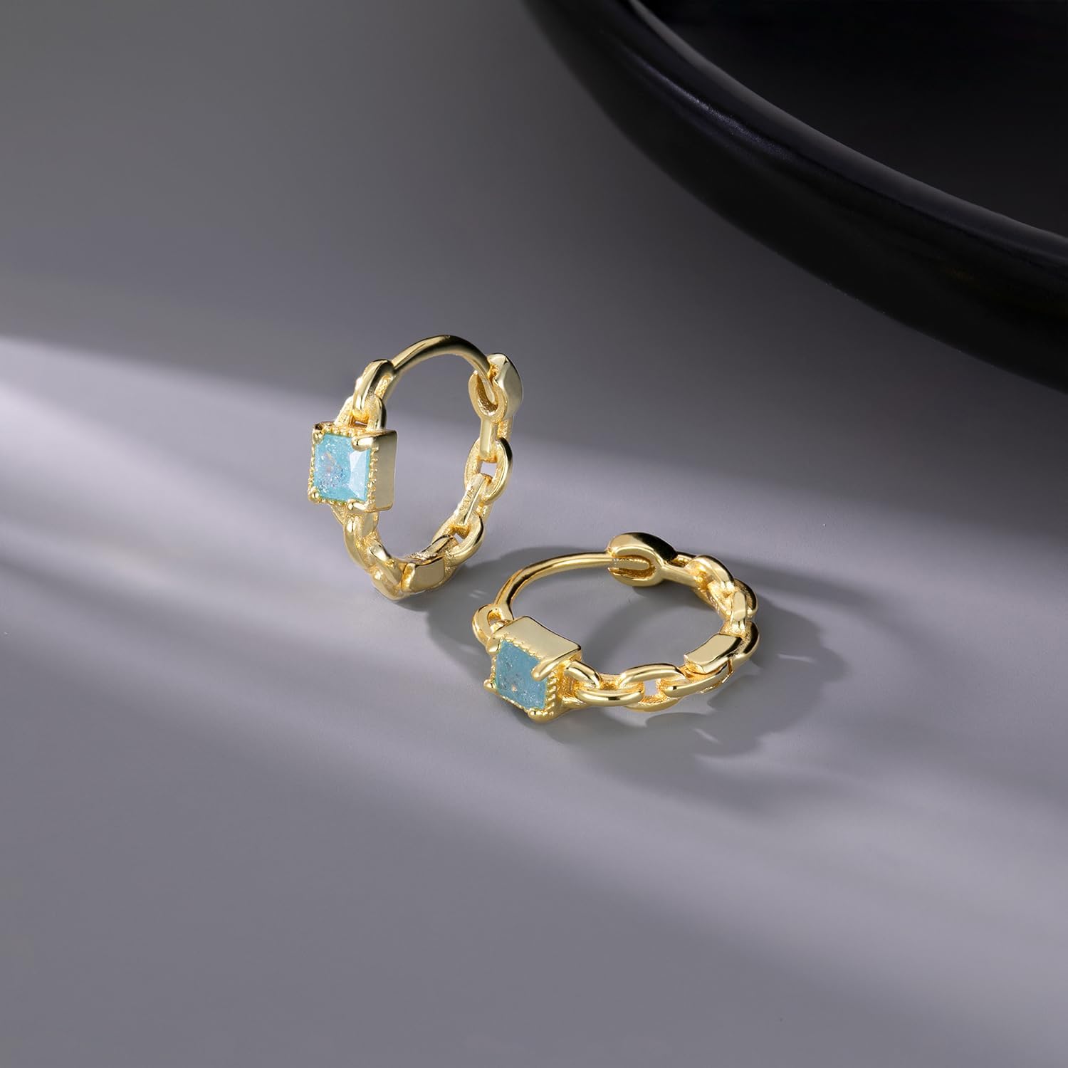 SLUYNZ 925 Sterling Silver Blue CZ Hoop Earrings for Women Teens Link Hoop Earrings Retro Huggie Hoop Earrings - Image 4