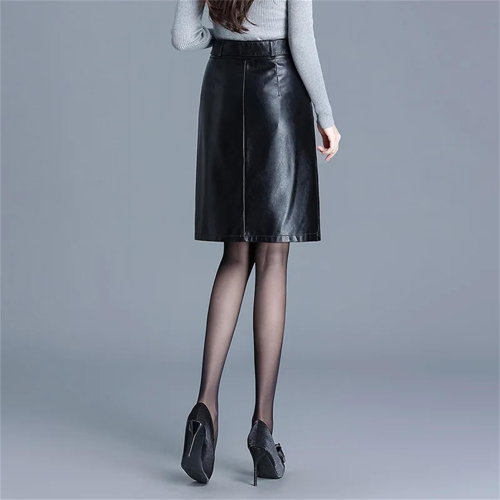 Falda corta de invierno para mujer, cintura alta, de piel sintética, falda acampanada, talla grande