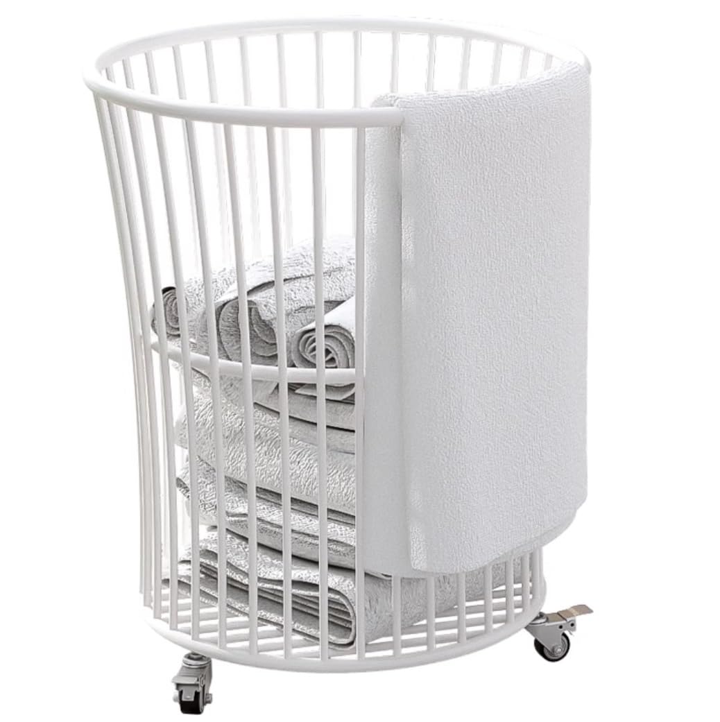 Kosz Na Pranie Kosz Na Bieliznę Metalowe Kosze Na Pranie Kosz Na Pranie Z Okrągłym Koszem Na Ubrania Do Pralni W Łazience Pojemnik Na Pranie Skrzynia Na Pranie (Size : White)