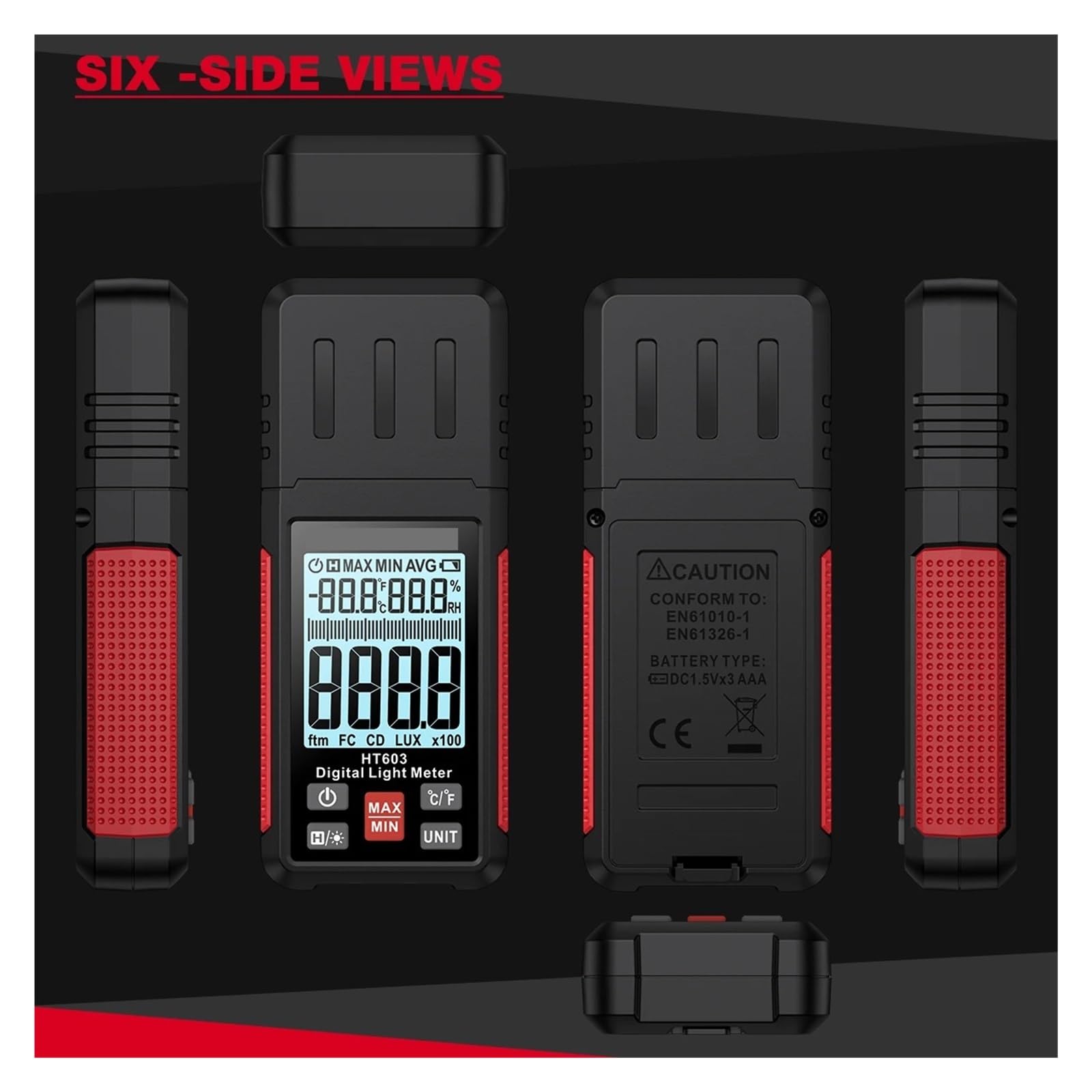 Miernik UVB, HT603 Lux Light Meter Cyfrowy miernik natężenia oświetlenia Ręczny miernik temperatury o zakresie do 200 000 luksów Luksomierz