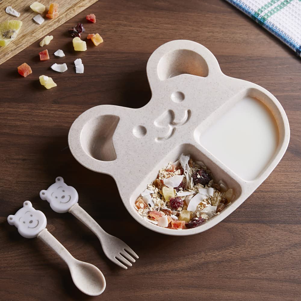 DEALPICK Bamboo Baby Tableware Set, Eco Friendly Bamboo Fiber Dinner Set for Weaning Toddlers/Kids with Spoon and Fork 2
