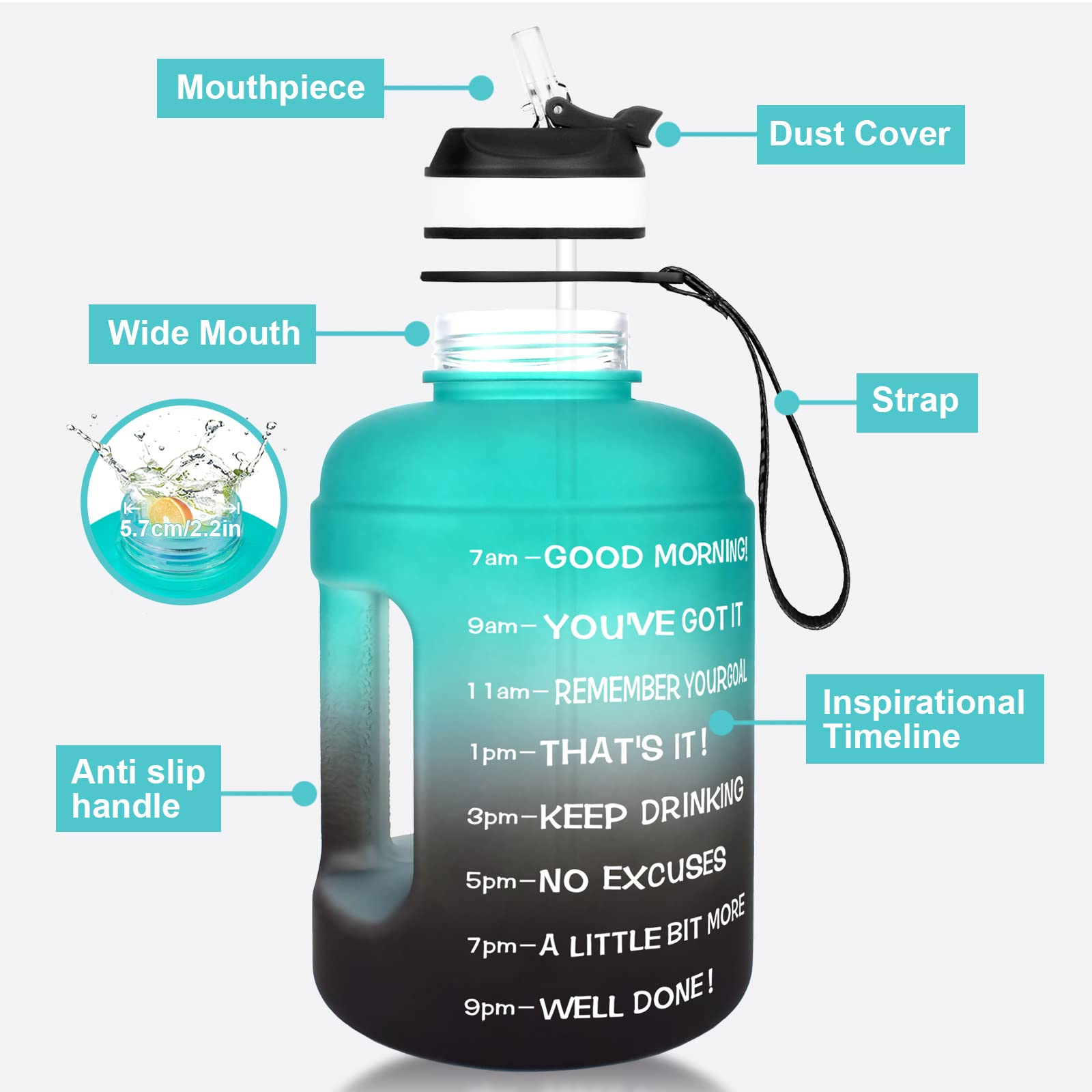 QuiFit 2.2 Litre Motivational Water Bottle - Image 4