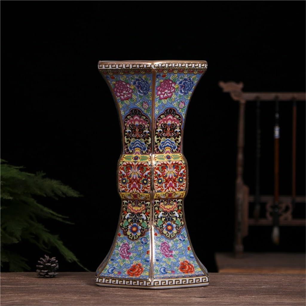 Wazon na kwiaty, ceramiczny wazon, emaliowane naczynie prezentowe, sześciokąta butelka kwadratowa, antyczna chińska porcelana, ozdoba, wazon w stylu chińskim (niebieski A)