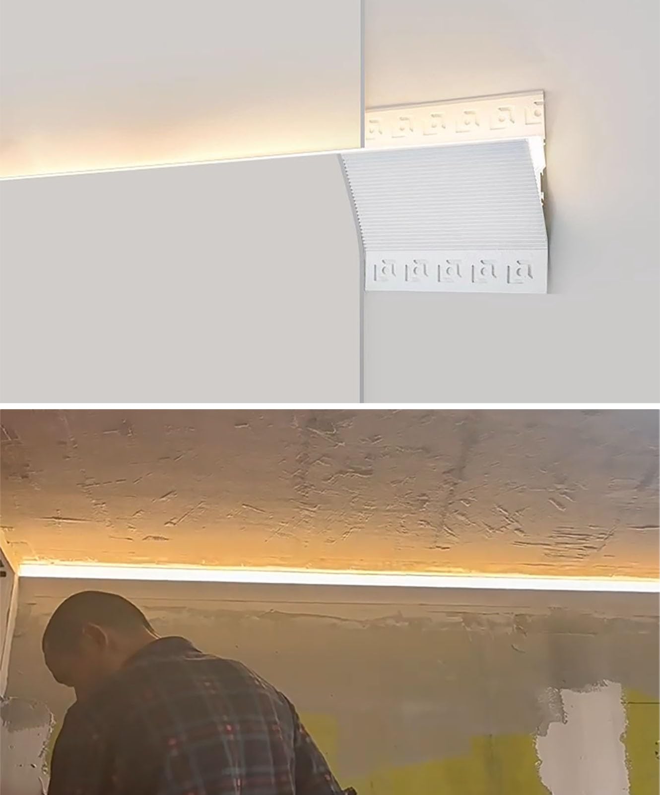 Moldura de remate de Techo, moldura de cornisa, Tira de luz LED, iluminación indirecta empotrada en Yeso para Bordes de Paredes y techos, difusor LED Decorativo de Perfil de Aluminio, moldur