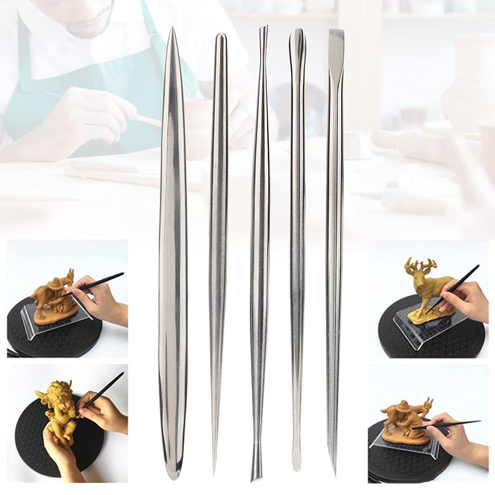 Set di coltelli da intaglio in acciaio Strumento per argilla ceramica Strumento per scultura in metallo per creazione artistica Soggiorno Hotel all'aperto (Silver 5 piece set)
