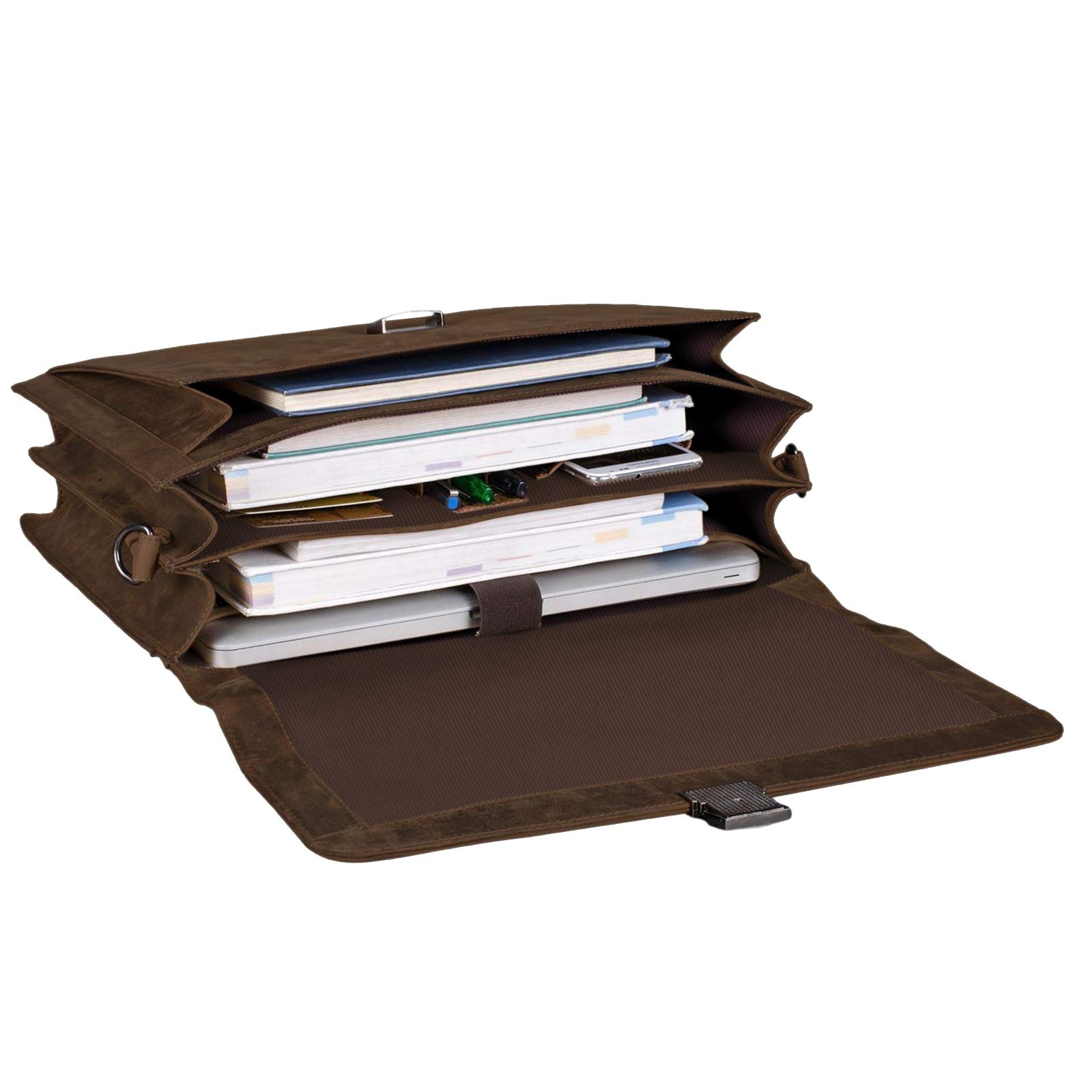 STILORD Johann Klassische Aktentasche Herren Damen Businesstasche für 15,6 Zoll Laptop passend für große DIN A4 Ordner mit Schloss Rinds Leder Farbe:Sepia-braun