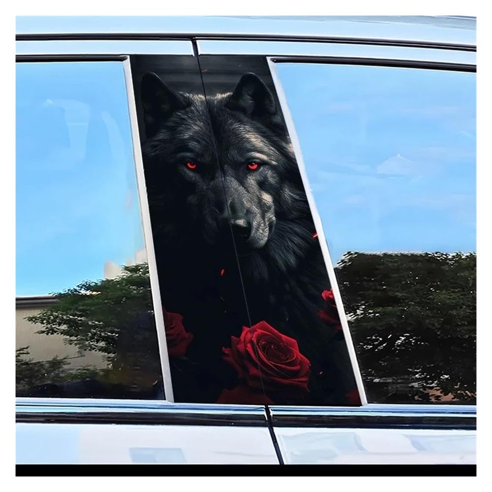 Dabhuoc One Color Car Parts 2Pcs Car Center Pillar Stickers Black Wolf And Roses Scratch Protection