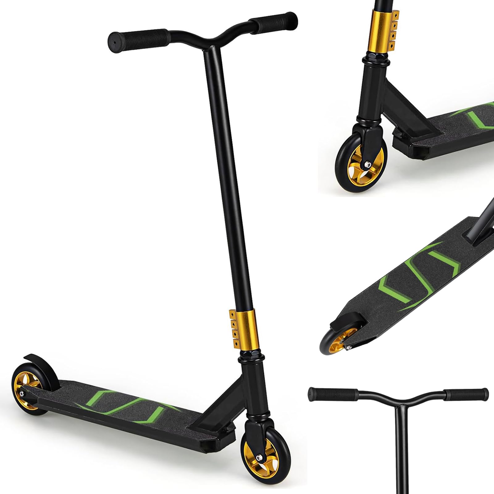 GYMAX Trottinette Freestyle Enfants 10 Ans+, Trottinette Acrobatique Pro, Barre en T en Métal Renforcée, Cadre en Métal Robuste, Plateau en Alliage Léger, Roulements ABEC-7, Capacité 100 Kg
