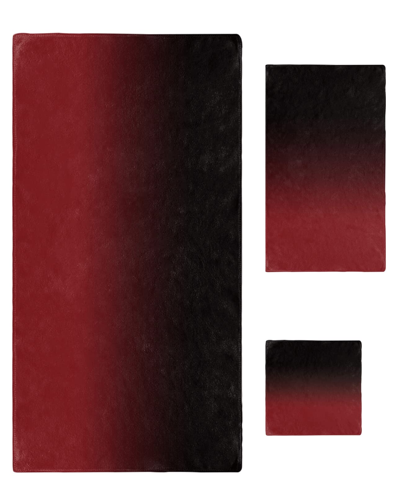 DecorLovee Black Red Ombre Bathroom Towel Set of 3, Modern Abstract Art Gradient Towel Sets, Soft Absorbent Luxury Bath Towels