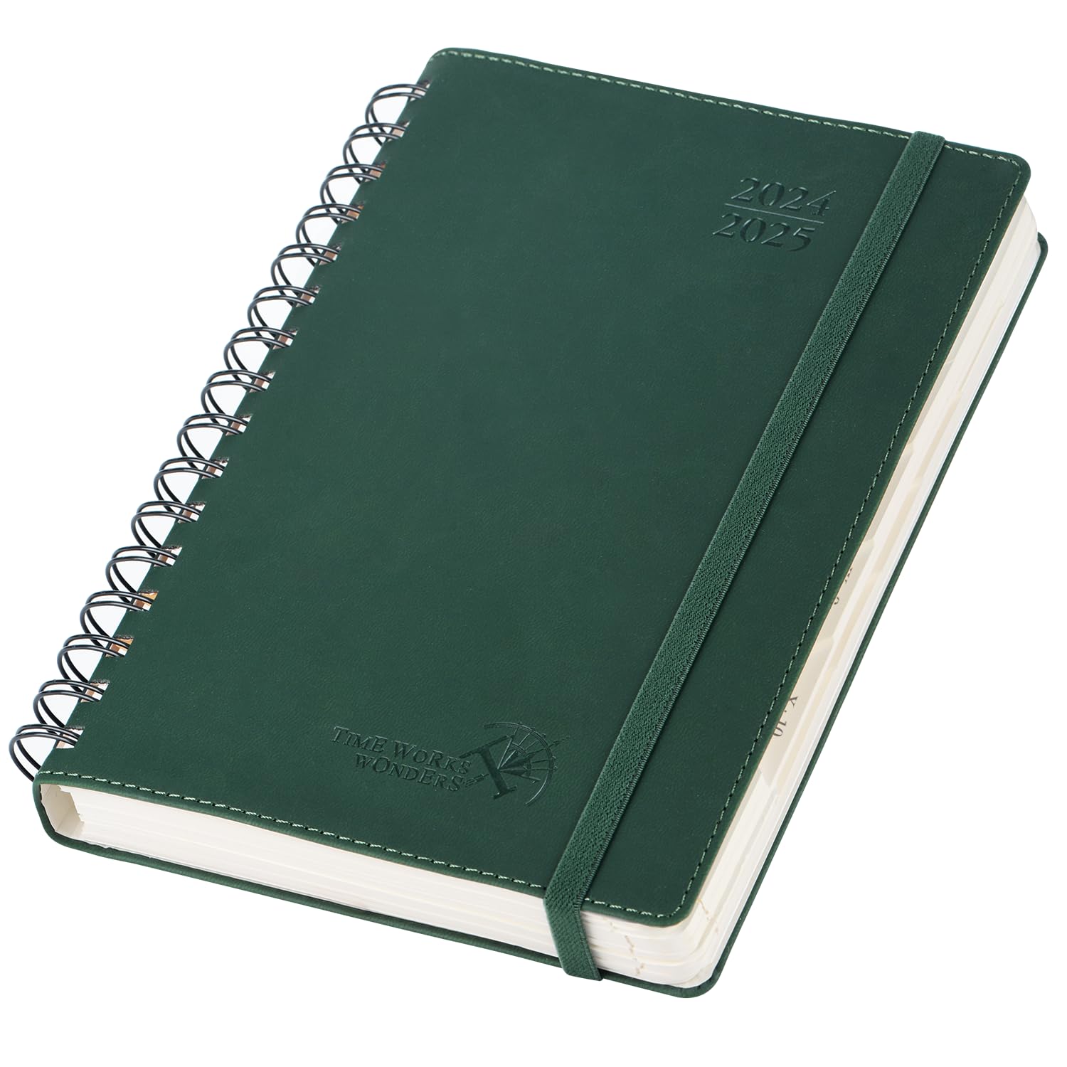 POPRUN Agenda 2024 2025 Día Por Página Espiral 21,5 x 14,5 cm, Planner Diaria con Tapa Blanda (12 Meses de Ago.2024 - Jul.2025), Banda elástica, Papel Certificado FSC® 80 GSM, Verde Bosque