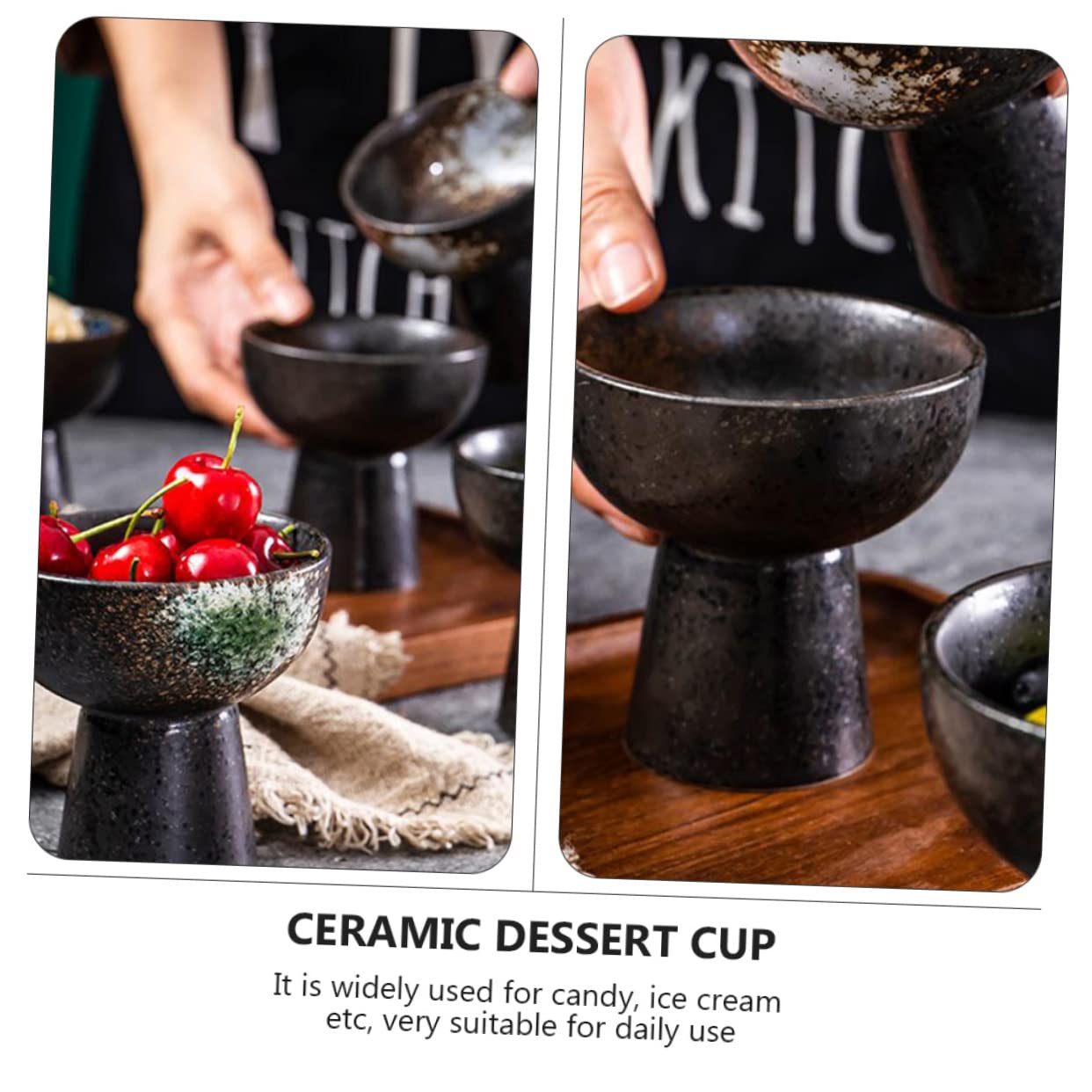 ABOOFAN 3 Pz Coppa dei ricci di mare ciotole per servire snack torta giapponese ice cream gelatto gelato coppette gelato coppa gelato in ceramica tazza da dessert in ceramica Black