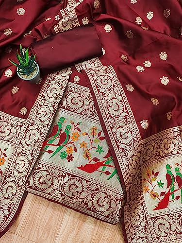 Image of Pandadi Women's Banarasi Paithani Woven Design Dress Material